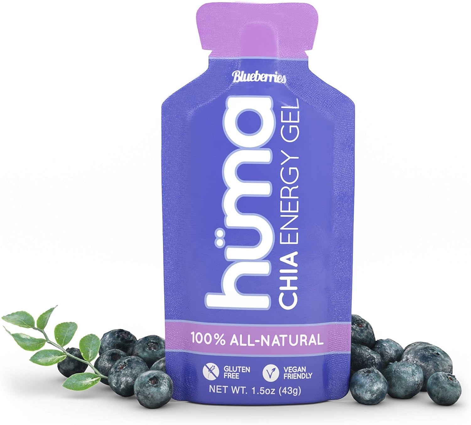 Huma Chia Energy Gel - Blueberries Flavor, 12 Pack | Optimal Sports Nutrition for Endurance Training