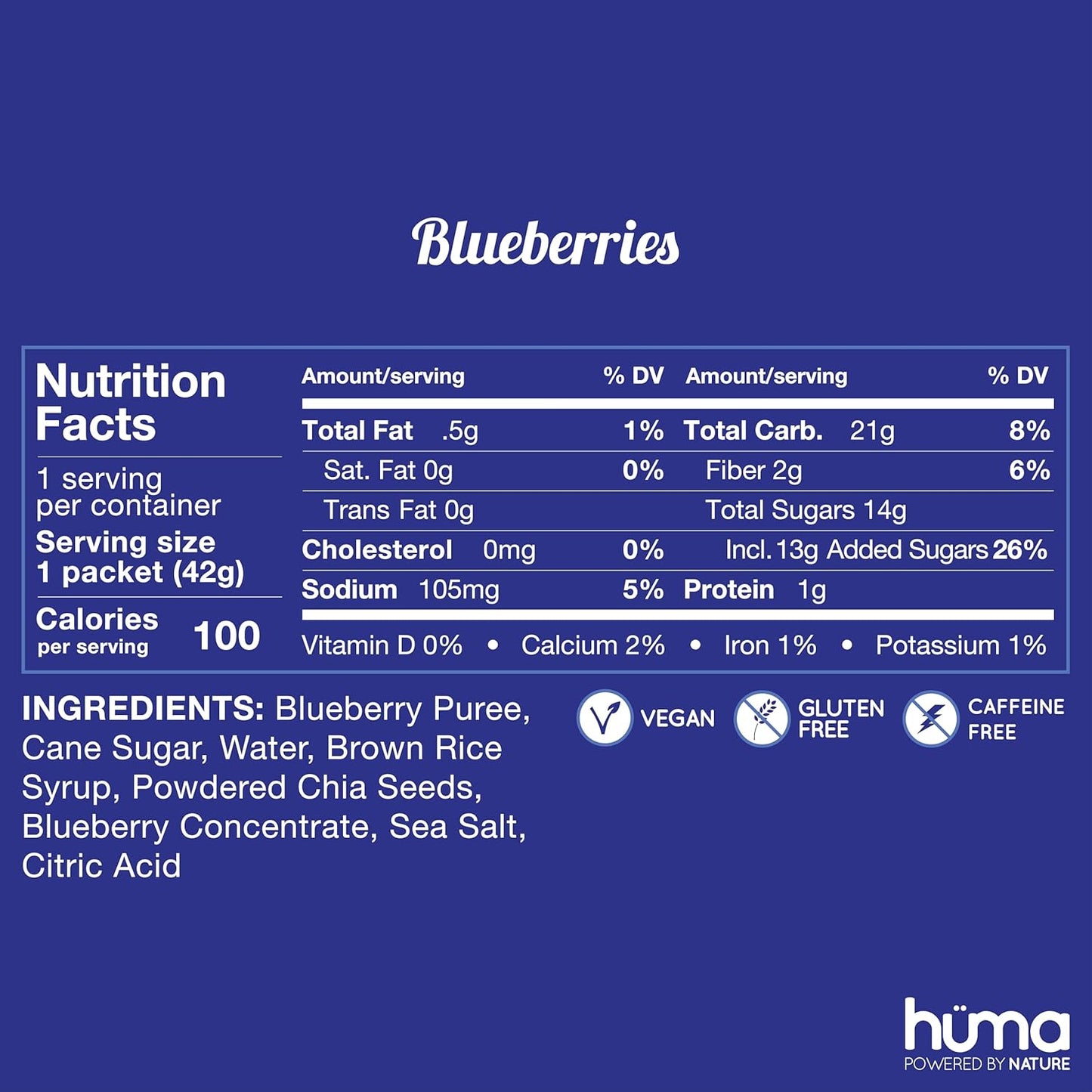 Huma Chia Energy Gel - Blueberries Flavor, 12 Pack | Optimal Sports Nutrition for Endurance Training